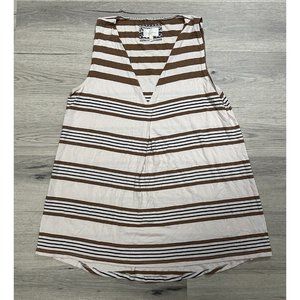 Deletta Anthropologie Tank Womens M Striped V Neck Tan Black White Soft Boho